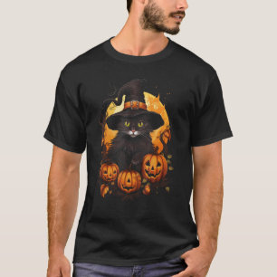 Halloween-Schwarze Katzenhexenhut Jack o Lantern K T-Shirt
