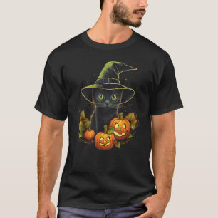 Halloween-Schwarze Katzenhexenhut Jack o Lantern K T-Shirt