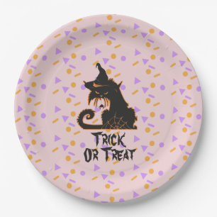Halloween schwarze Katzenparty Konfetti Rosa Pappteller