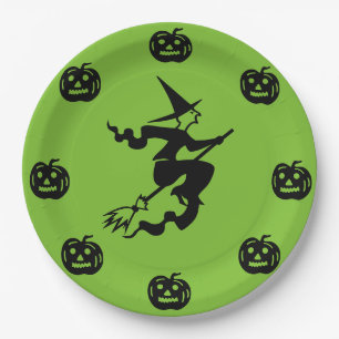 Halloween - Schwarze Pumpkins & Hexen Pappteller