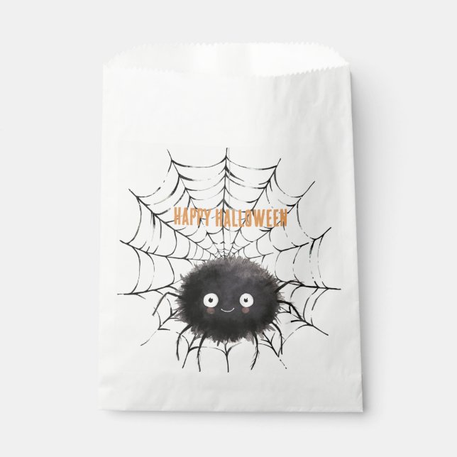 Halloween schwarze Spinne im Netz Geschenktütchen (Vorderseite)