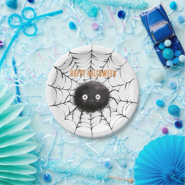 Halloween schwarze Spinne im Netz Pappteller (Party)