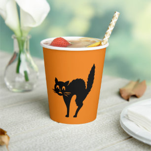 Halloween schwarze und orangefarbene Katze Pappbecher