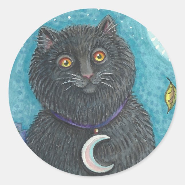 HALLOWEEN SCHWARZEN KATZKETTENKLEBER RUNDER AUFKLEBER (Vorderseite)