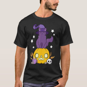 Halloween schwarzer Katzen-Hexenhut Kürbis für Kin T-Shirt