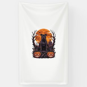 Halloween Schwarzer Pitbull Thron Kürbisse Vollmon Banner
