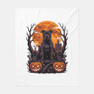 Halloween Schwarzer Pitbull Thron Kürbisse Vollmon Fleecedecke