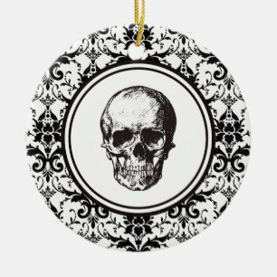 HALLOWEEN Schwarzes Damast-Muster-Totenkopf person Keramikornament