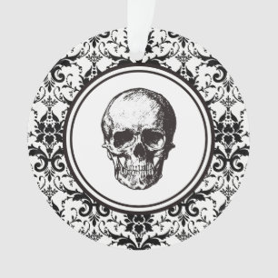 HALLOWEEN Schwarzes Damast-Muster-Totenkopf person Ornament