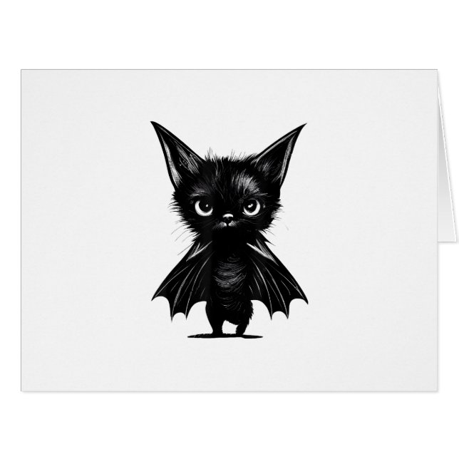 Halloween Schwarzes Kätzchen in Bat-Kostüm (Vorderseite (Horizontal))