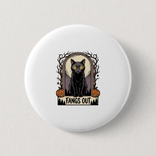 Halloween-Schwarzes-Katzen-Shirt Vintage-Fänge-Des Button