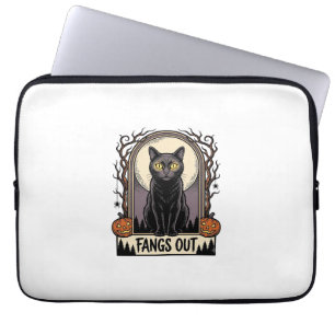 Halloween-Schwarzes-Katzen-Shirt-Vintage-Reißzähne Laptopschutzhülle