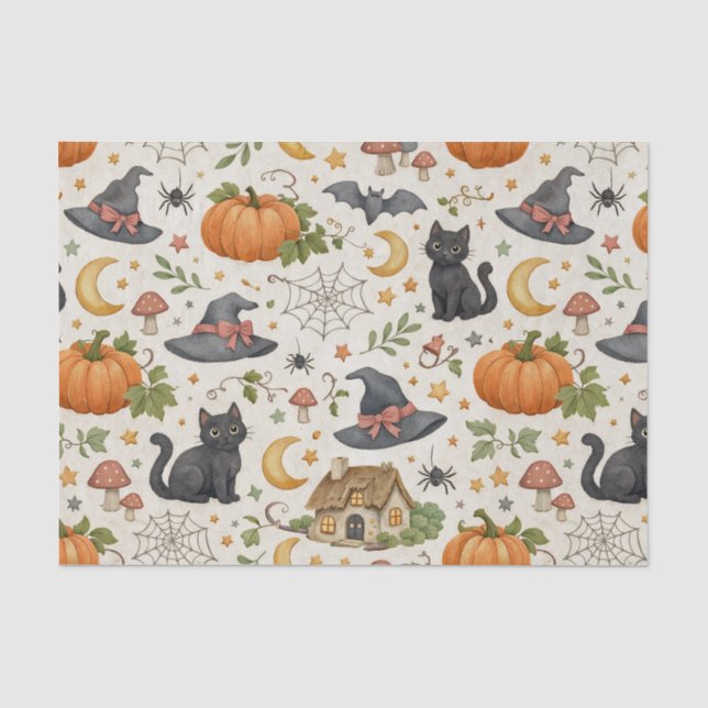 Halloween-Schwarzkätzchen-Cottage  Seidenpapier (Vorderseite)