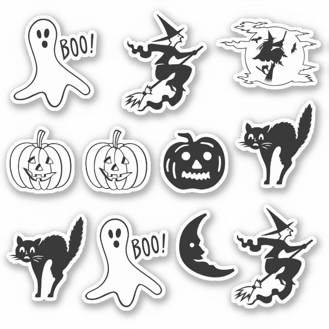 Halloween Schwarzkatze, Kürbislaterne, Geist, Hexe Aufkleber (Vorderseite)