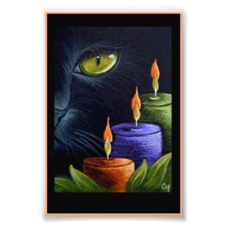 HALLOWEEN SCHWARZKATZE mit KANDLES 4" X 6" DRUCKEN Fotodruck