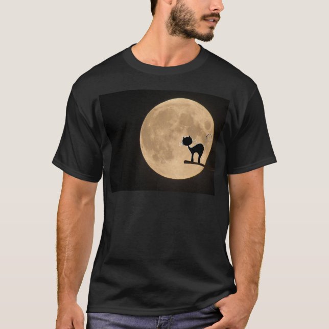 Halloween-Schwarzkatze mit Vollmond T-Shirt (Vorderseite)