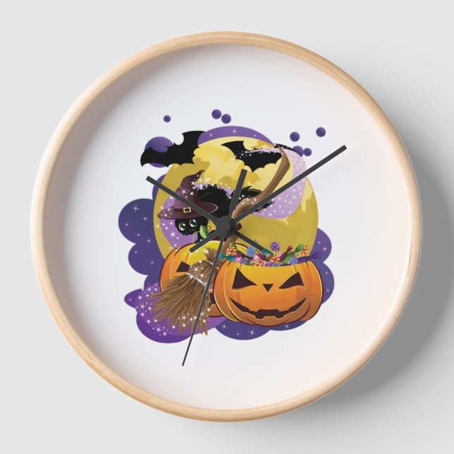 Halloween-Schwarzkatze Uhr (Vorderseite)