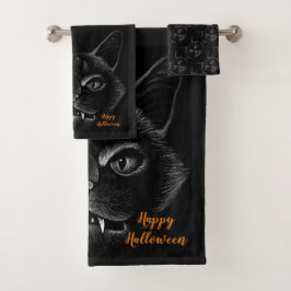 Halloween-Schwarzkatzen Badhandtuch Set