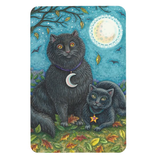 HALLOWEEN SCHWARZKATZEN, FOLK ART MAGNET LG RETang (Vertikal)