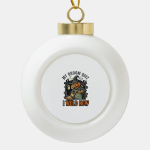 Halloween-Schweißer-Shirt Lustiges Hexenbesen-Desi Keramik Kugel-Ornament