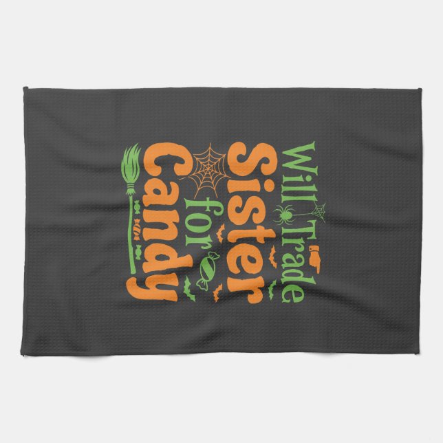 Halloween-Schwester-Candy-Handelsdesign_1 Geschirrtuch (Horizontal)