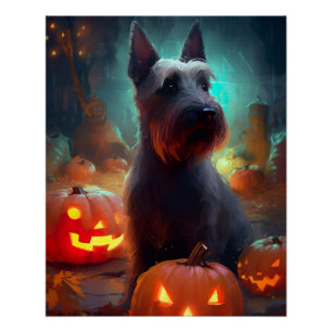 Halloween Scottish Terrier mit Kürbissen Gruselig  Poster