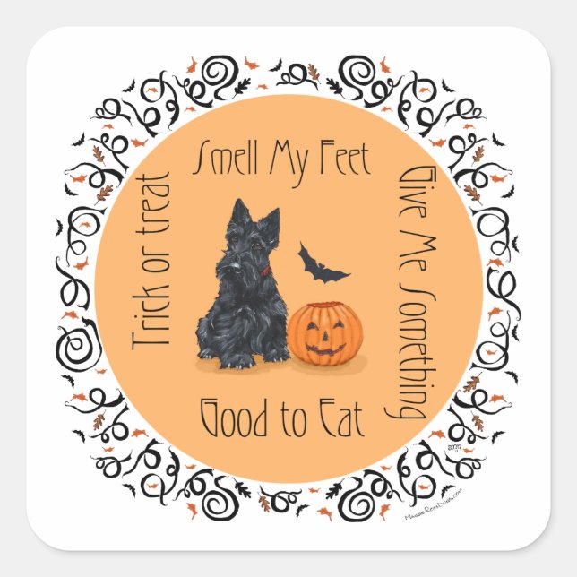 Halloween Scottish Terrier Quadratischer Aufkleber (Vorderseite)