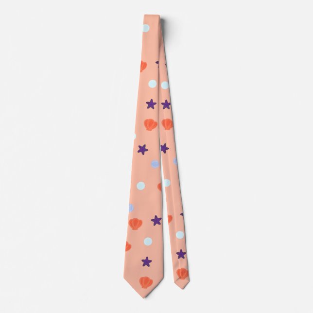 Halloween Seashells Sea Stars Pearls in Lachs Krawatte (Vorderseite)