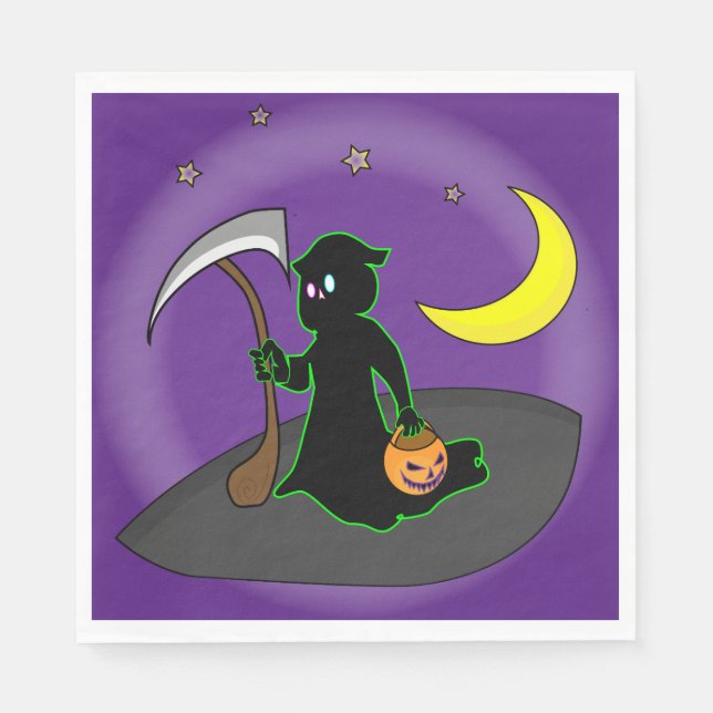 Halloween Sensenmann, Ax, Moon und Pumpkin Serviette (Vorderseite)