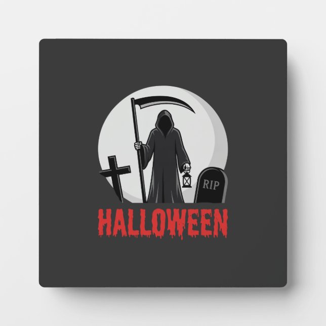 Halloween-Sensenmann-Friedhofsdesign Fotoplatte (Vorderseite)