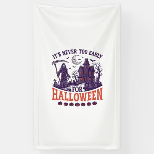 Halloween Sensenmann im Spukhaus Nie zu früh Banner