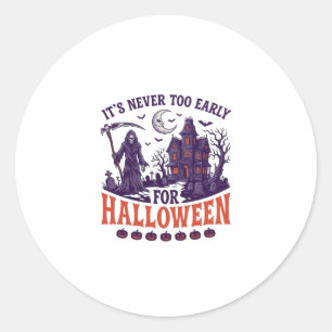 Halloween Sensenmann im Spukhaus Nie Zu Früh Runder Aufkleber