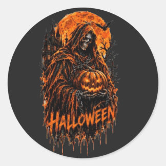 Halloween Sensenmann-Kürbis-Gothic-gruseliges Desi Runder Aufkleber