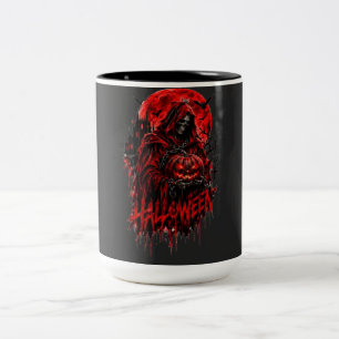 Halloween-Sensenmann-Kürbis-Gothic-Horror-Design Zweifarbige Tasse