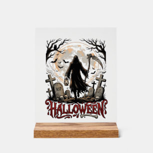 Halloween Sensenmann Laterne Vollmond Grabsteine Acrylschild