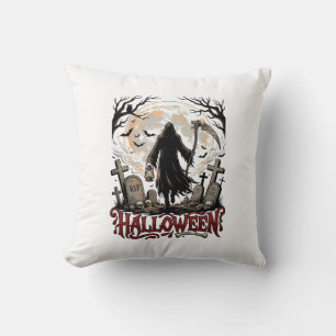 Halloween Sensenmann Laterne Vollmond Grabsteine Kissen