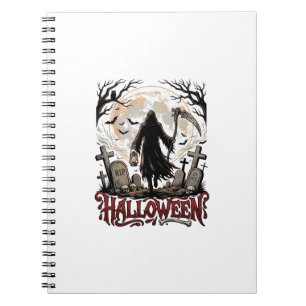 Halloween Sensenmann Laterne Vollmond Grabsteine Notizblock
