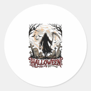 Halloween Sensenmann Laterne Vollmond Grabsteine Runder Aufkleber