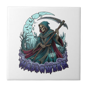 Halloween Sensenmann Sense Laterne Kaputter Mond_1 Fliese