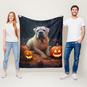 Halloween Shar Pei mit Kürbissen Gruselig Fleecedecke