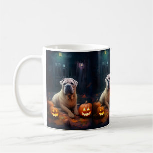 Halloween Shar Pei mit Pumpkins Beängstigend Kaffeetasse
