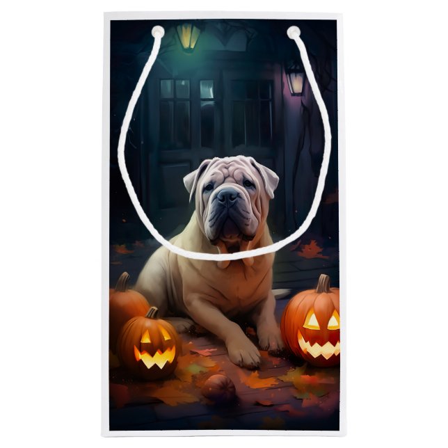 Halloween Shar Pei mit Pumpkins Beängstigend Kleine Geschenktüte (Rückseite)