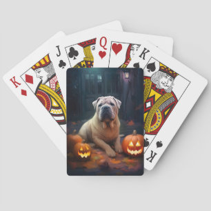 Halloween Shar Pei mit Pumpkins Beängstigend Spielkarten