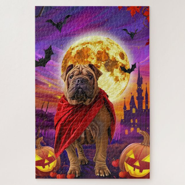 Halloween Shar Pei Vampire Pumpkins Beängstigend (Vertikal)