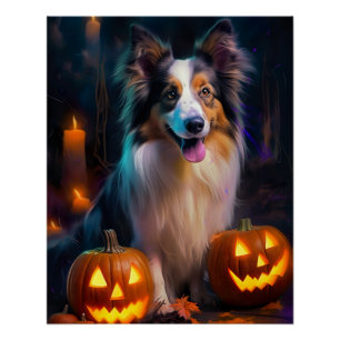 Halloween Shetland Sheepdog mit Kürbissen Gruselig Poster