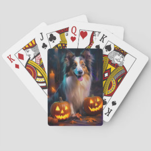 Halloween Shetland Sheepdog mit Kürbissen Gruselig Spielkarten