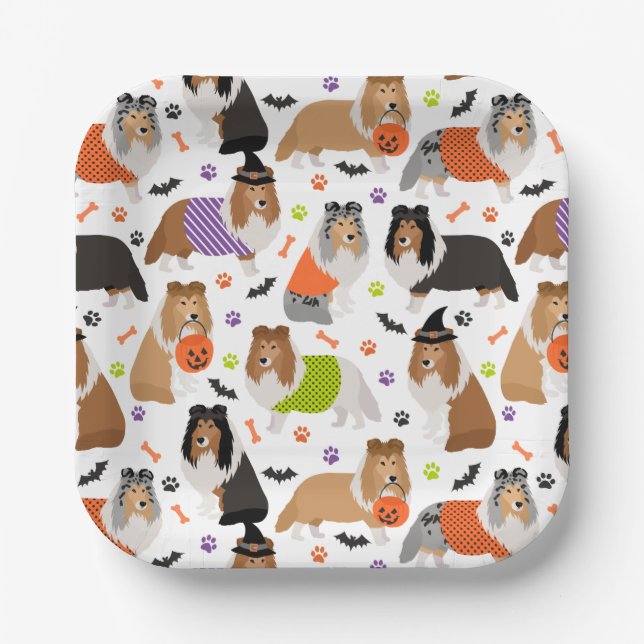Halloween Shetland Sheepdog Sheltie Pappteller (Vorderseite)