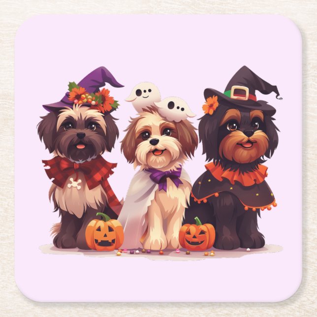 Halloween Shih Tzu Dogs Rechteckiger Pappuntersetzer (Vorderseite)