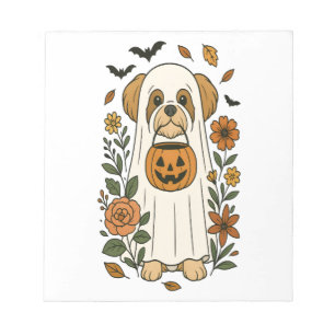 Halloween Shih Tzu mit Herbstblumen Notizblock