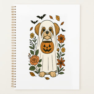 Halloween Shih Tzu mit Herbstblumen Planer